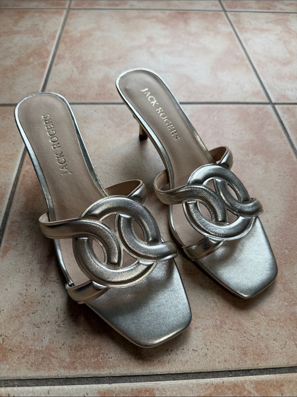 Jack Rogers Metallic Strap Heeled Slides